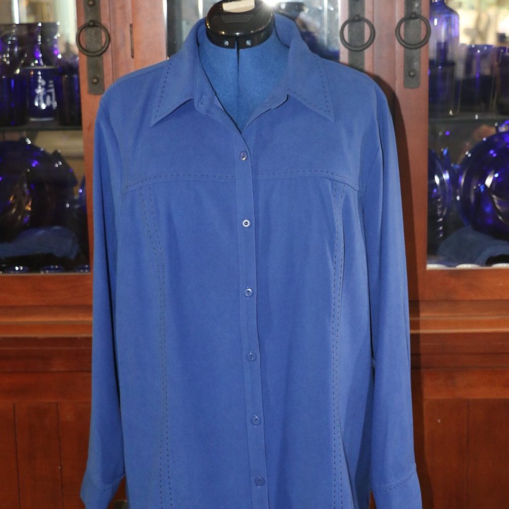 Denim & Co Blue Suede-like Button Up Shirt-Jacket- 1X